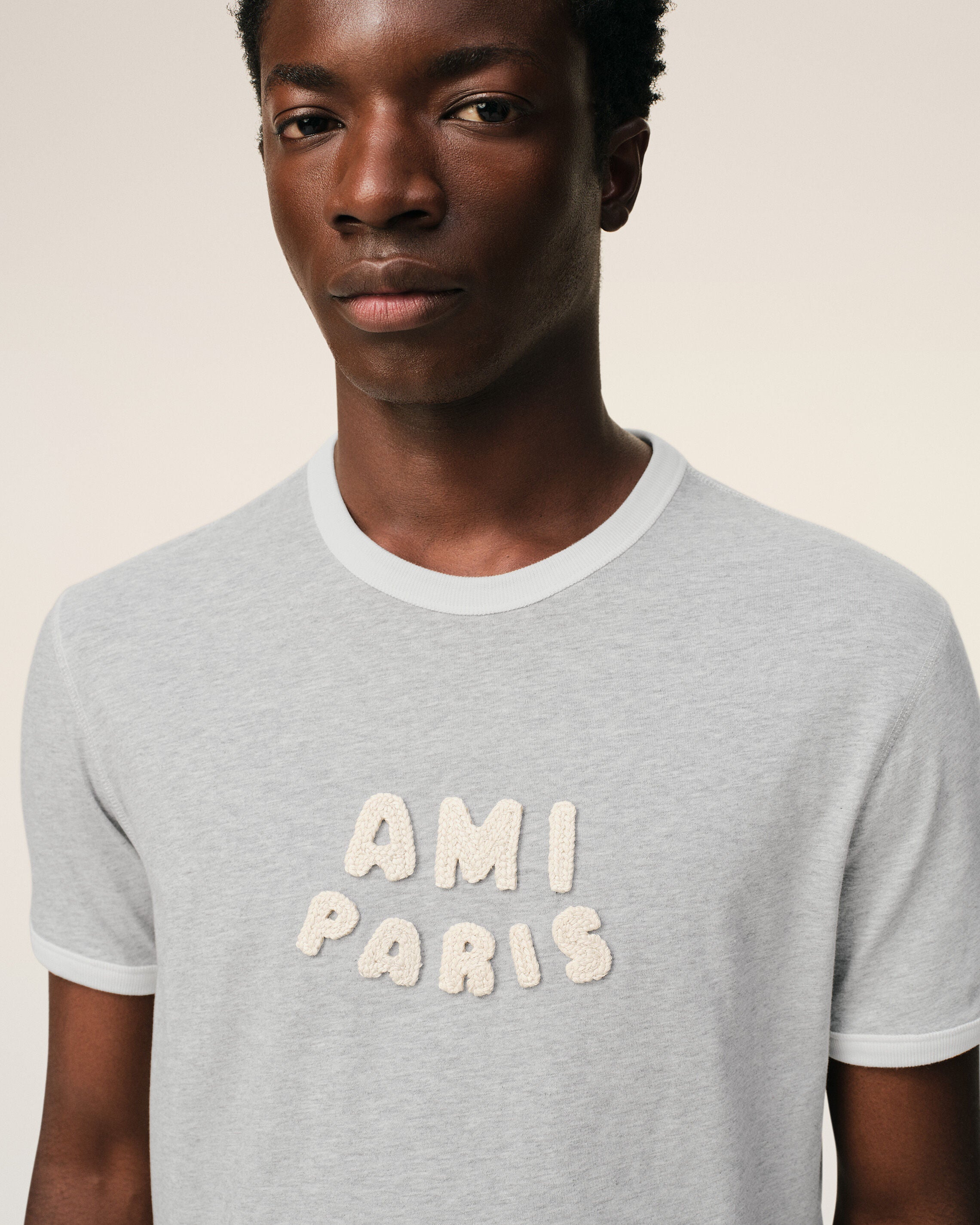 Grey Cotton Ami Paris Knitted Patch T-shirt - 4