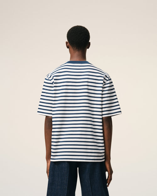 Blue Cotton Boxy Fit Mariniere Ami De Coeur T-shirt - Man - 5 - AMI Paris - Ami Paris