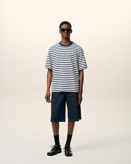 Blue Cotton Boxy Fit Mariniere Ami De Coeur T-shirt - 1 - Ami Paris