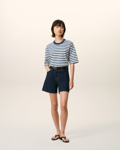 T-shirt Bleu Marinière Coupe Boxy Ami De Coeur en Coton - Femme - 8 - AMI Paris - Ami Paris