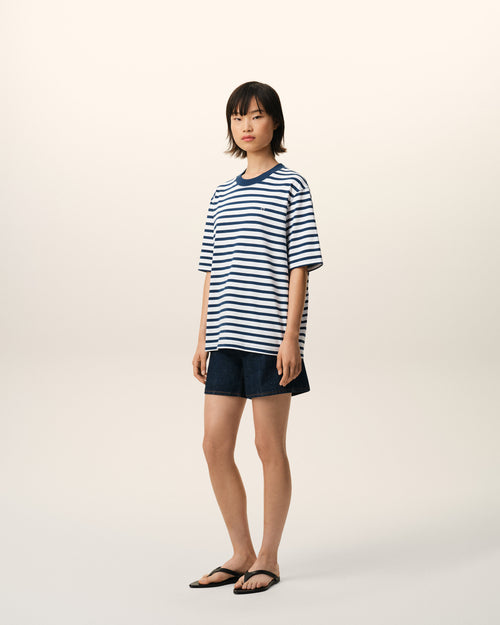 Blue Cotton Boxy Fit Mariniere Ami De Coeur T-shirt - 12 - Ami Paris