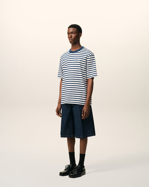 Blue Cotton Boxy Fit Mariniere Ami De Coeur T-shirt - 6 - Ami Paris