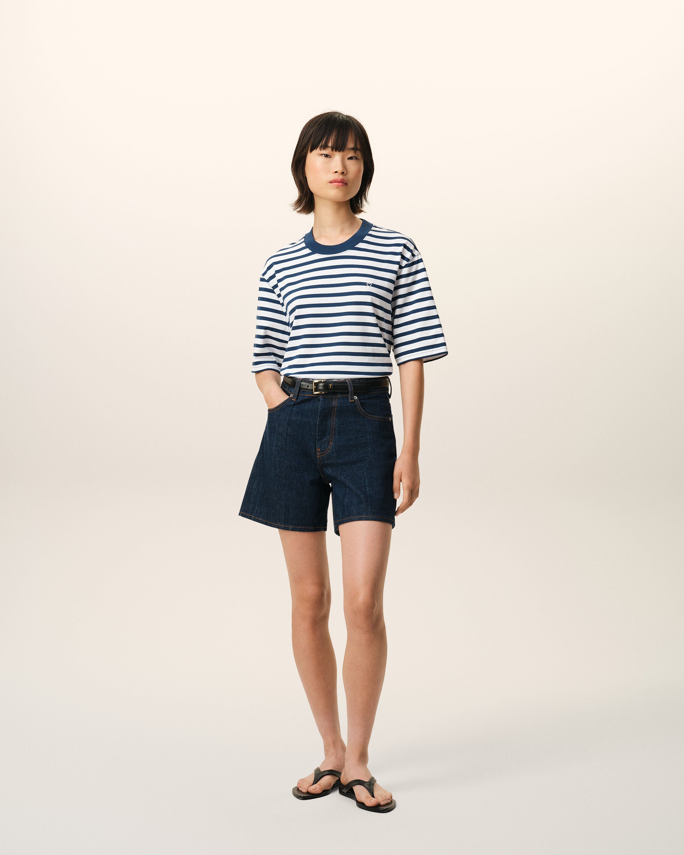 Blue Cotton Boxy Fit Mariniere Ami De Coeur T-shirt - 8