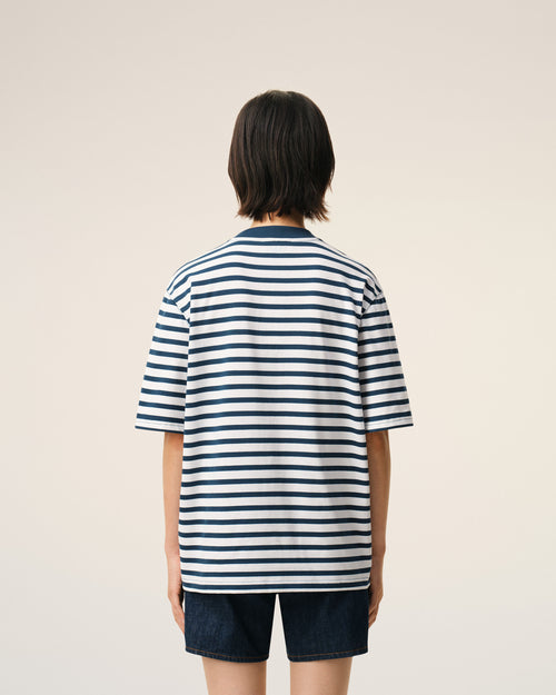 Blue Cotton Boxy Fit Mariniere Ami De Coeur T-shirt - 11 - Ami Paris