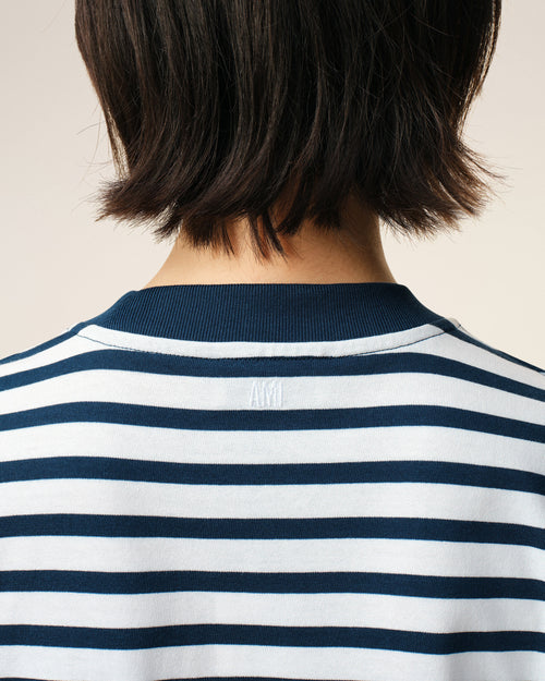 Blue Cotton Boxy Fit Mariniere Ami De Coeur T-shirt - Woman - 10 - AMI Paris - Ami Paris