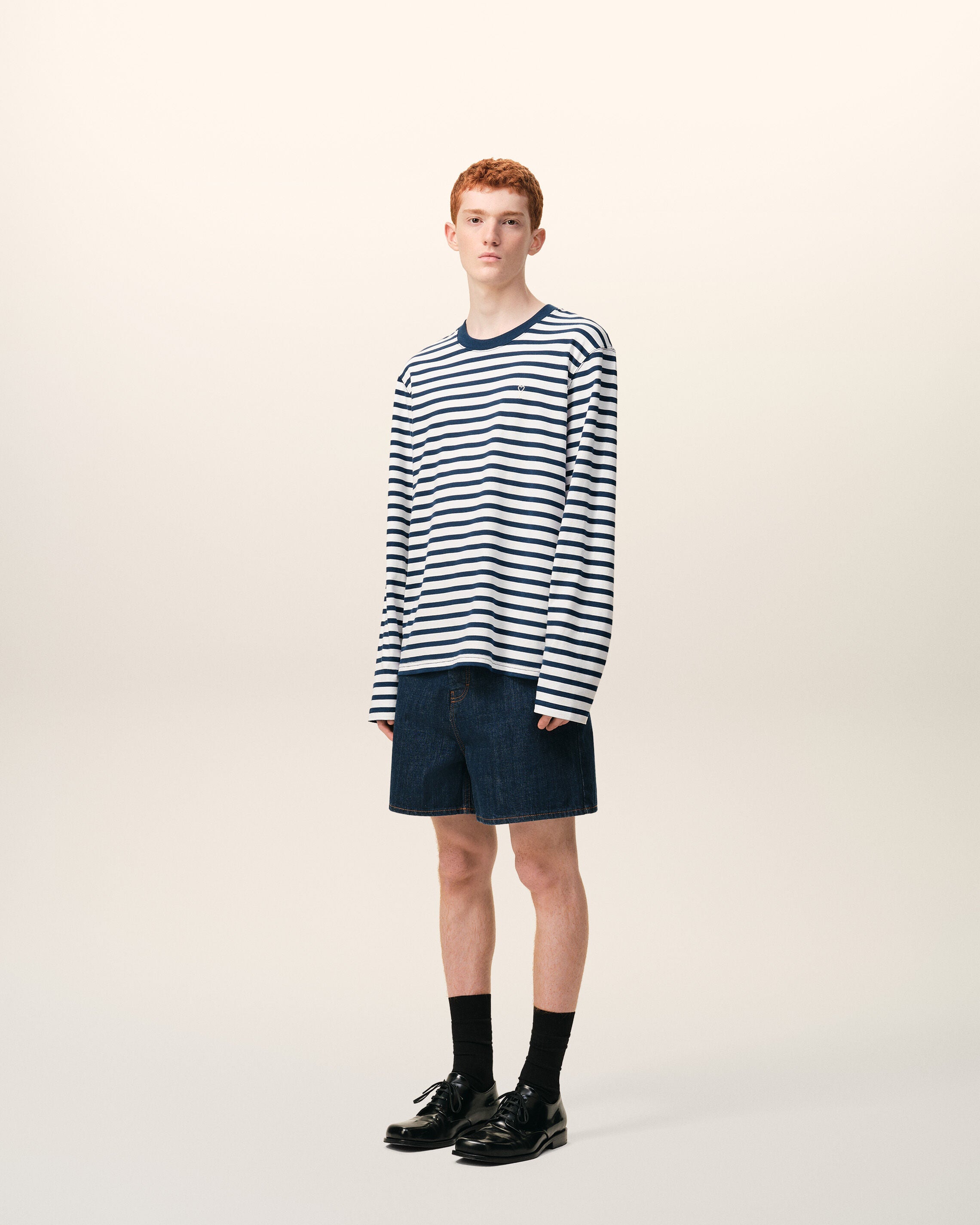 T-shirt Bleu Marinière Manches Longues Ami De Coeur en Coton - 6
