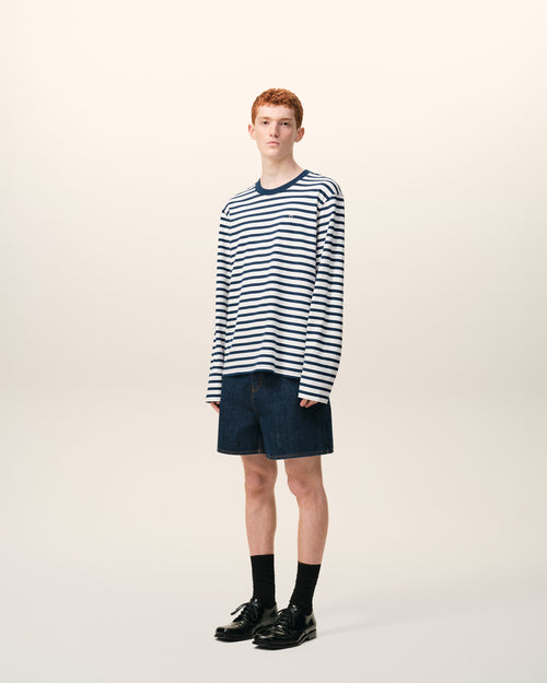 Blue Cotton Long Sleeves Mariniere Ami De Coeur T-shirt - 6 - Ami Paris