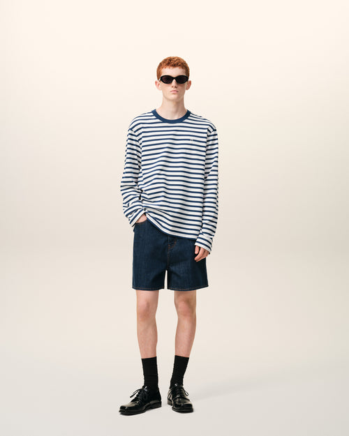 Blue Cotton Long Sleeves Mariniere Ami De Coeur T-shirt - 1 - Ami Paris