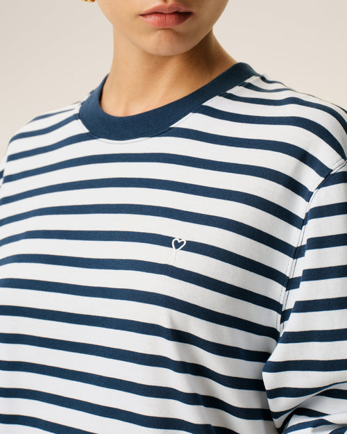 Blue Cotton Long Sleeves Mariniere Ami De Coeur T-shirt - Woman - 10 - AMI Paris - Ami Paris