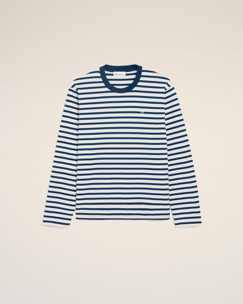Blue Cotton Long Sleeves Mariniere Ami De Coeur T-shirt - 1 - Ami Paris