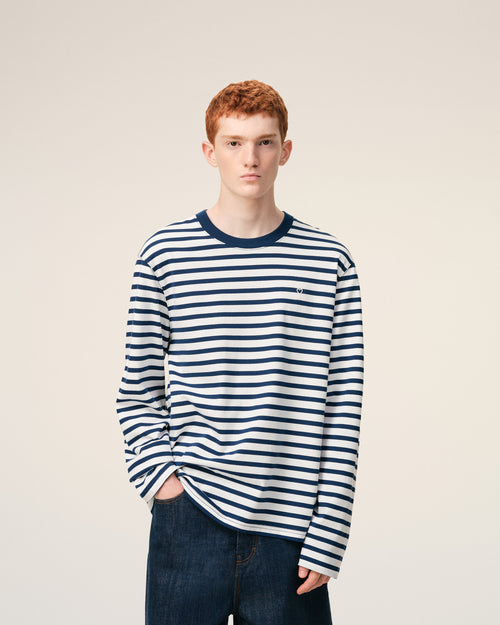 Blue Cotton Long Sleeves Mariniere Ami De Coeur T-shirt - Man - 3 - AMI Paris - Ami Paris