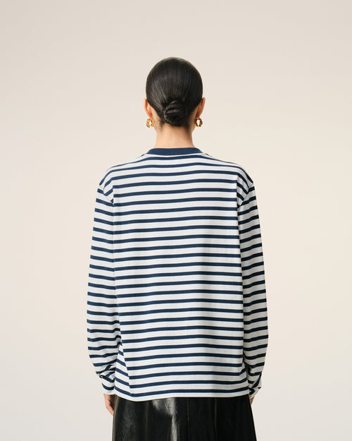 Blue Cotton Long Sleeves Mariniere Ami De Coeur T-shirt - Woman - 11 - AMI Paris - Ami Paris