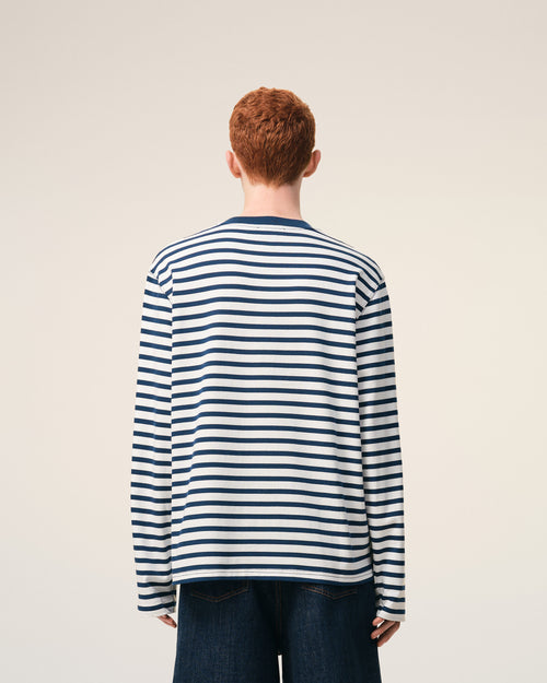 Blue Cotton Long Sleeves Mariniere Ami De Coeur T-shirt - Man - 5 - AMI Paris - Ami Paris