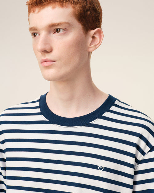 Blue Cotton Long Sleeves Mariniere Ami De Coeur T-shirt - Man - 4 - AMI Paris - Ami Paris