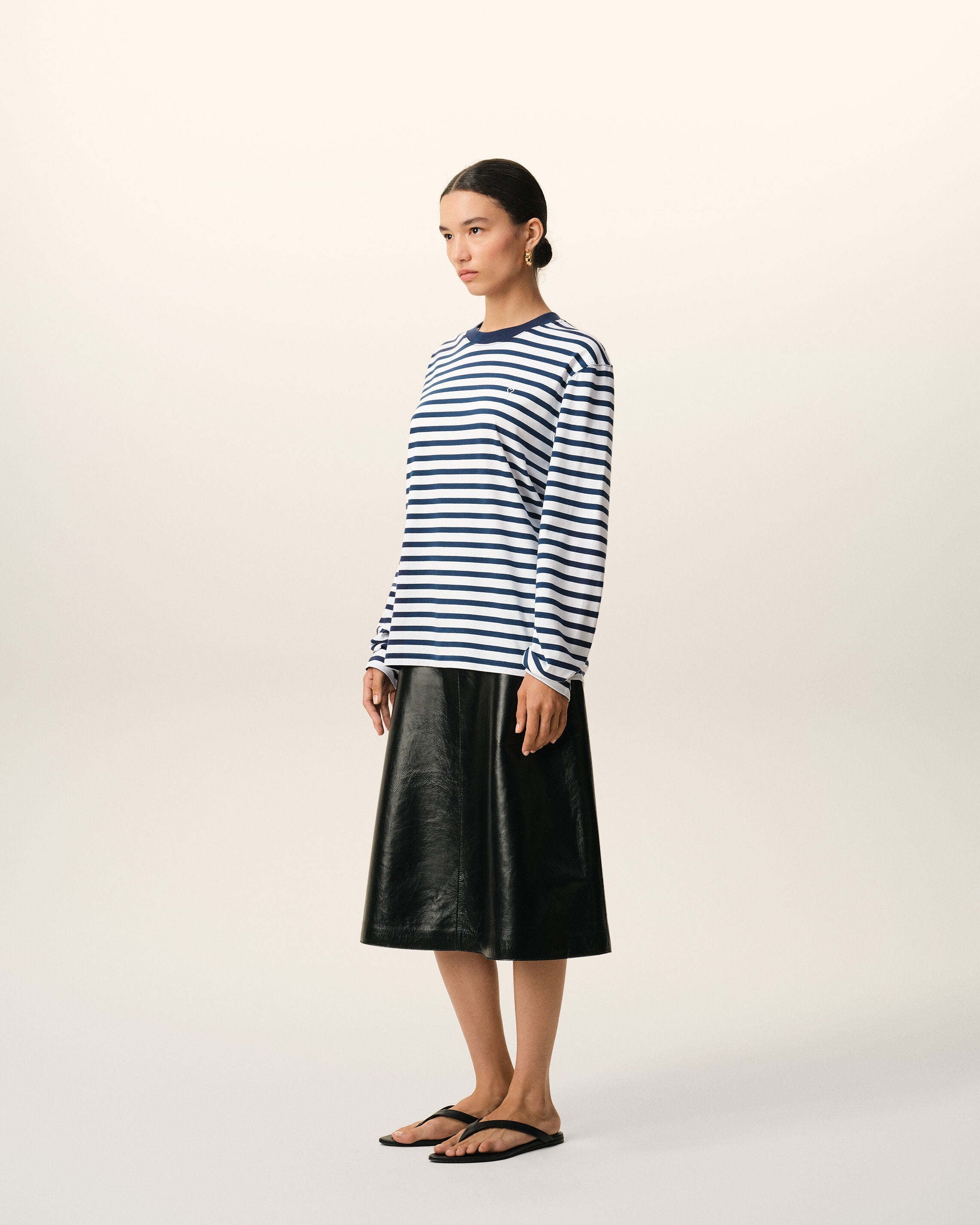 T-shirt Bleu Marinière Manches Longues Ami De Coeur en Coton - 12