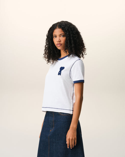 White Cotton Ami De Coeur Knitted Patch T-shirt - 12 - Ami Paris