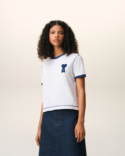                                     ホワイトコットン  Ami De Coeur ニットパッチ Tシャツ - 3                                 - Ami Paris