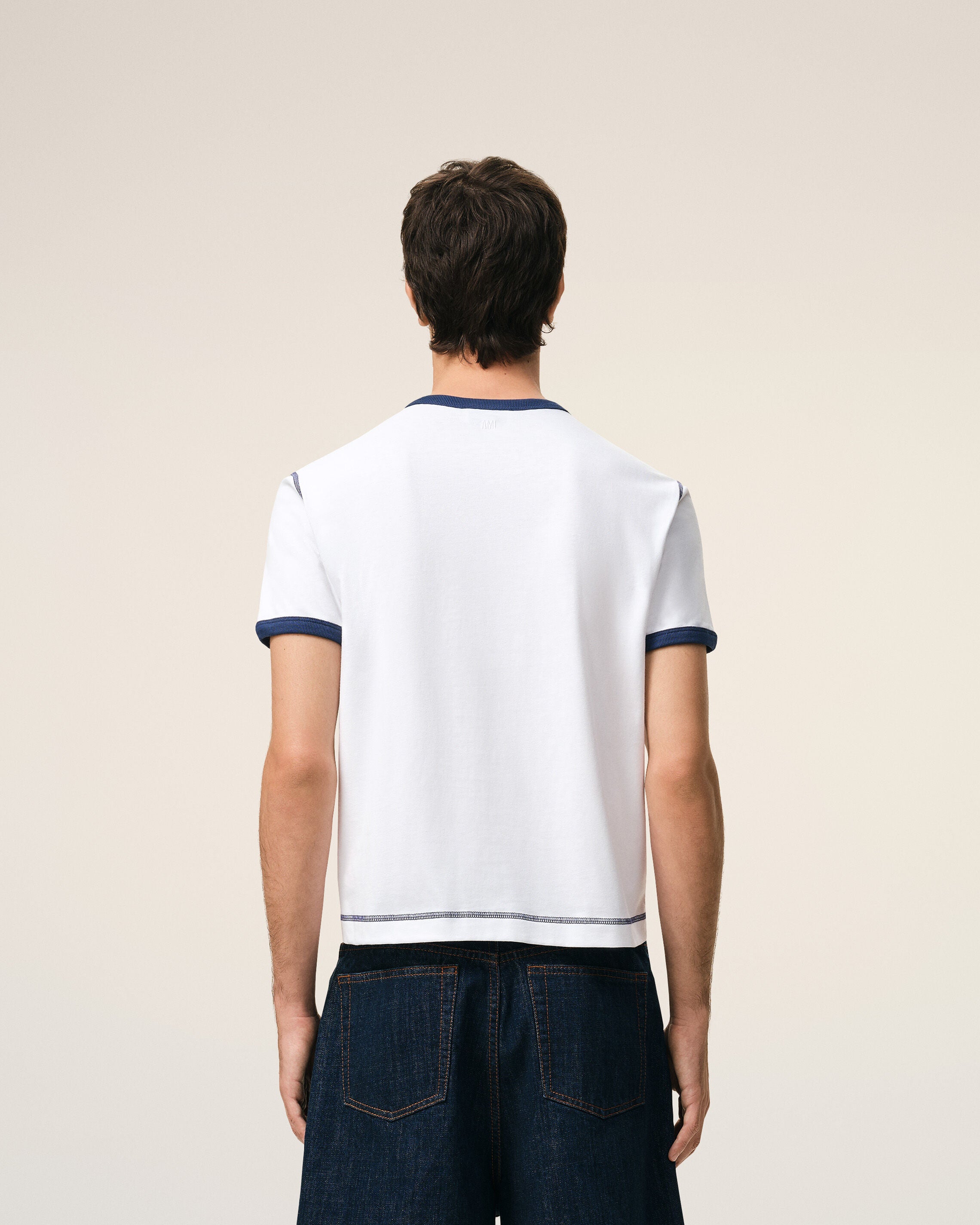 WHITE/INK White Cotton Ami De Coeur Knitted Patch T-shirt | Ami Paris