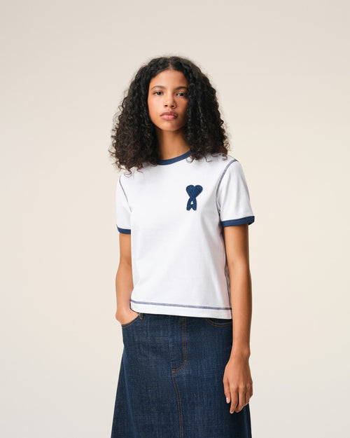 White Cotton Ami De Coeur Knitted Patch T-shirt - Woman - 8 - AMI Paris - Ami Paris