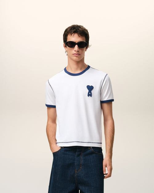 White Cotton Ami De Coeur Knitted Patch T-shirt - 2 - Ami Paris