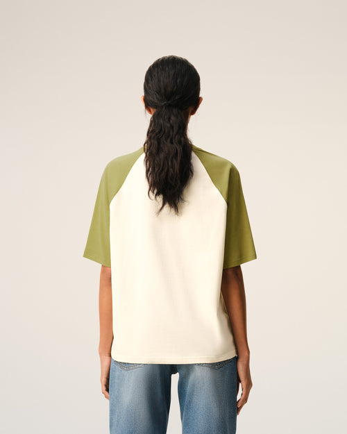 Weiß-grünes Baumwoll-T-Shirt mit gestricktem Ami De Coeur Aufnäher - 11 - Ami Paris