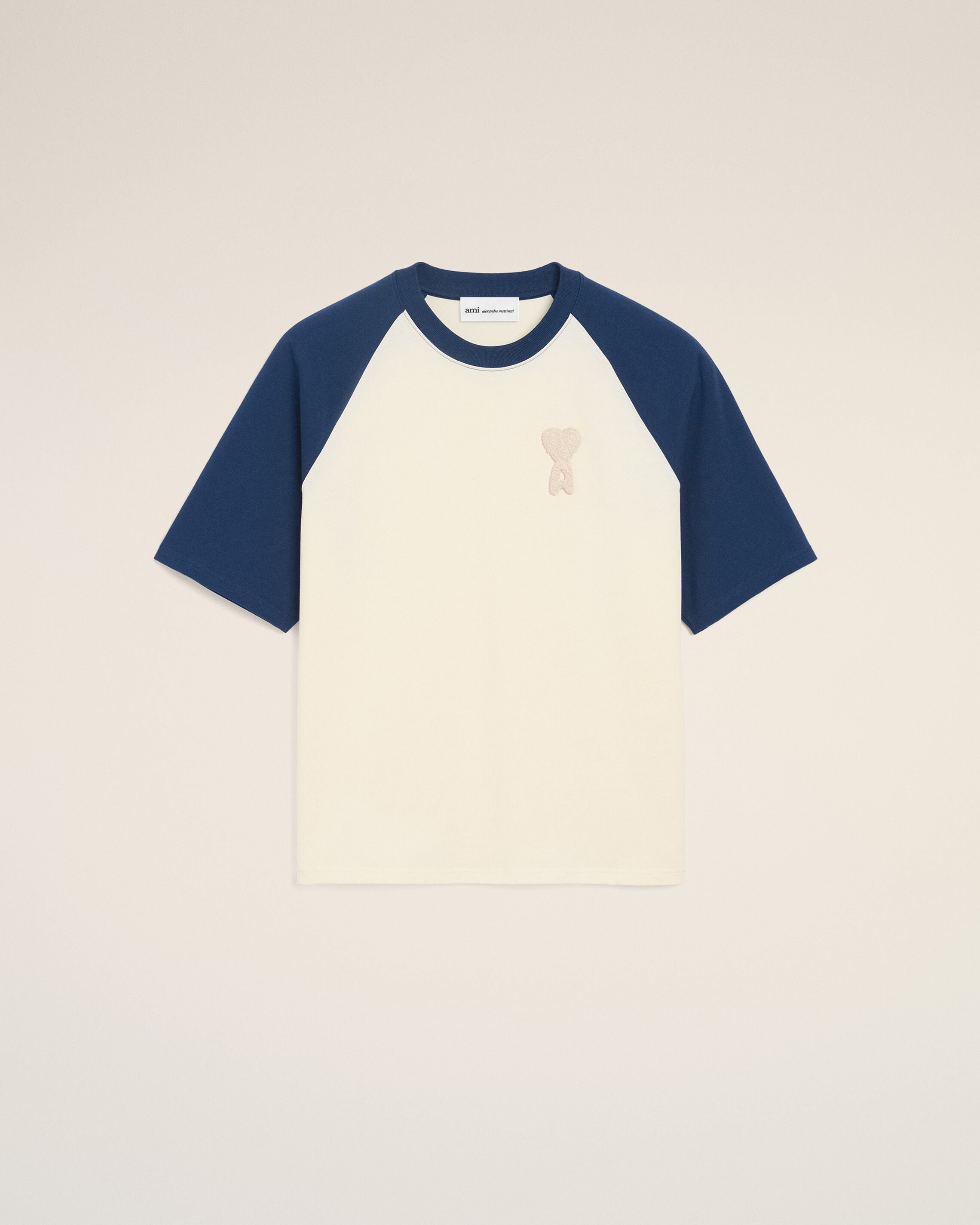 WHITE CREAM/INK White And Blue Cotton Ami De Coeur Knitted Patch T