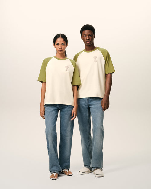 White And Green Cotton Ami De Coeur Knitted Patch T-shirt - unisex - 12 - AMI Paris - Ami Paris