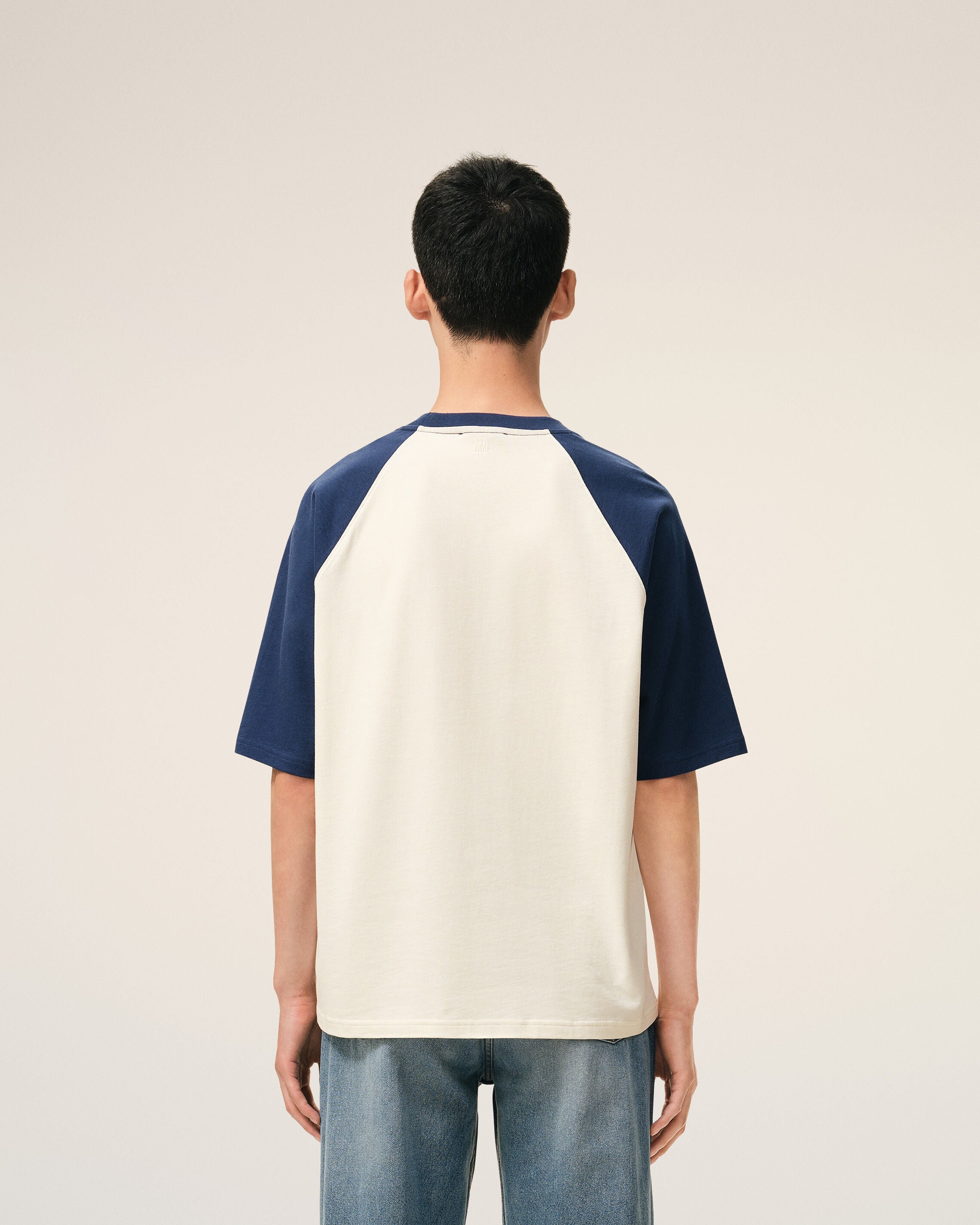 WHITE CREAM/INK White And Blue Cotton Ami De Coeur Knitted Patch T