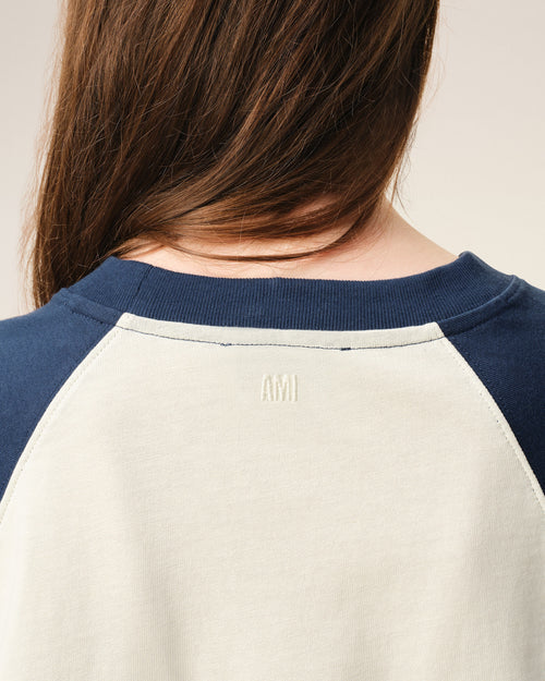 White And Blue Cotton Ami De Coeur Knitted Patch T-shirt - Woman - 10 - AMI Paris - Ami Paris