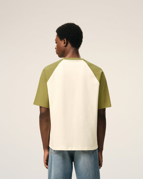 Weiß-grünes Baumwoll-T-Shirt mit gestricktem Ami De Coeur Aufnäher - 5 - Ami Paris