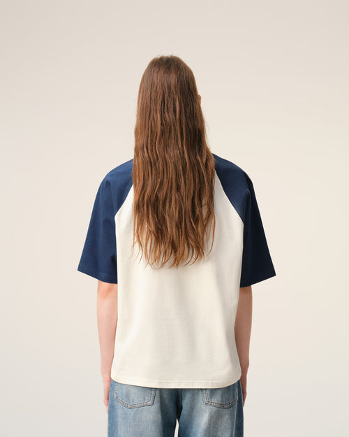 Weiß-blaues Baumwoll-T-Shirt mit gestricktem Ami De Coeur Aufnäher - 11 - Ami Paris