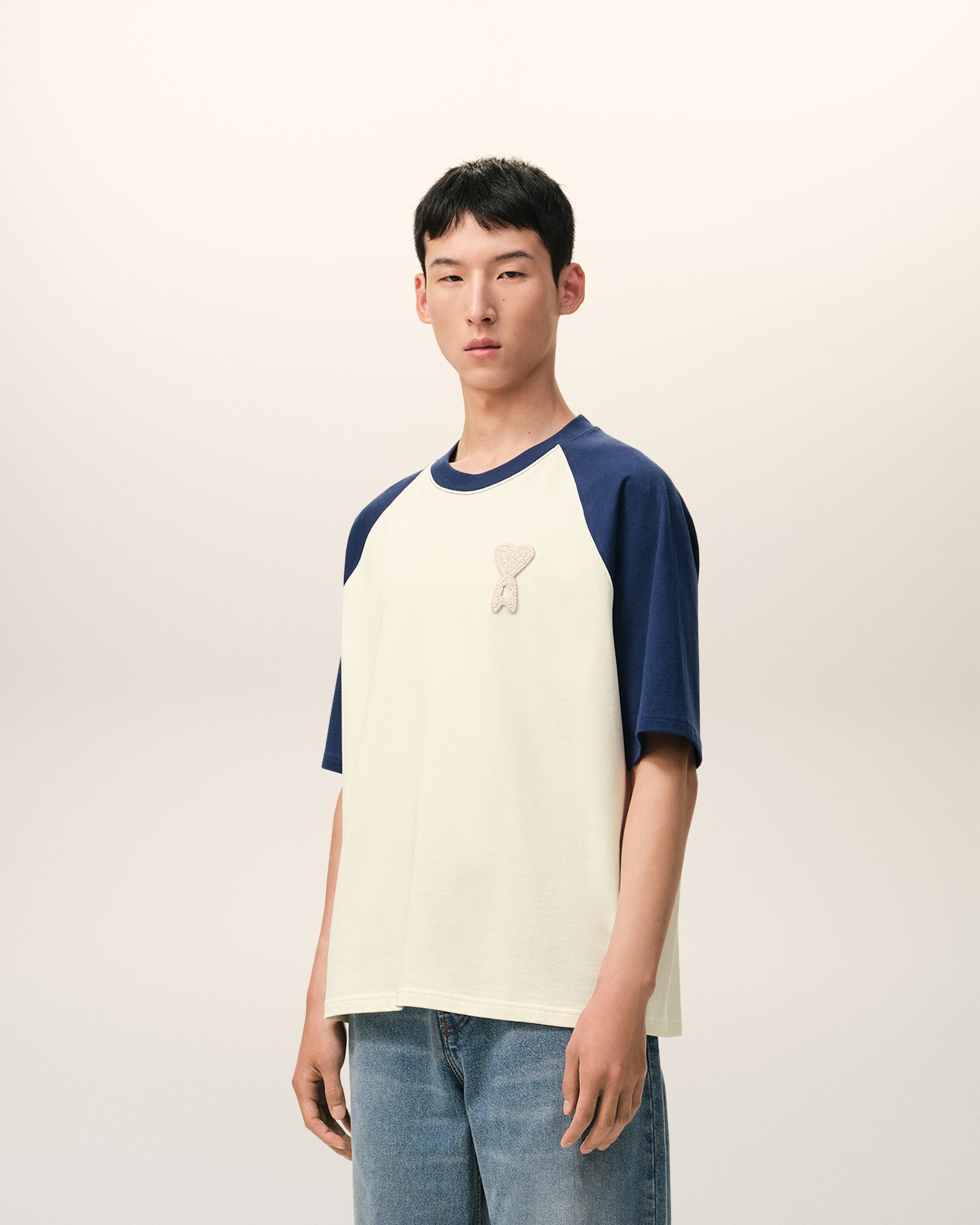 White And Blue Cotton Ami De Coeur Knitted Patch T-shirt - 6