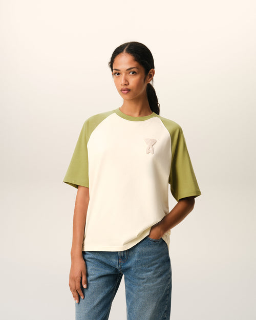                                 White And Green Cotton Ami De Coeur Knitted Patch T-shirt - 3                             - Ami Paris