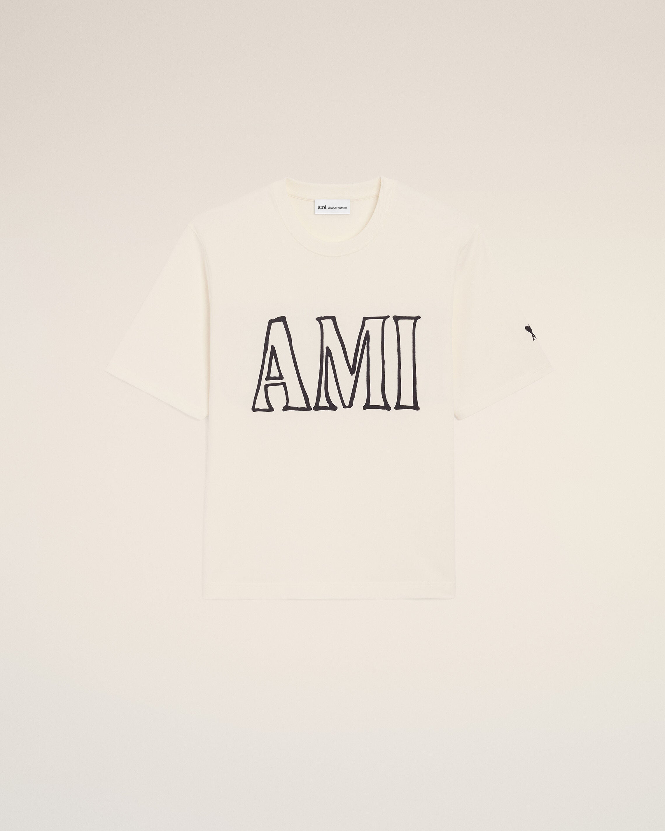 WHITE CREAM White Cotton Ami Paris Print T-shirt | Ami Paris