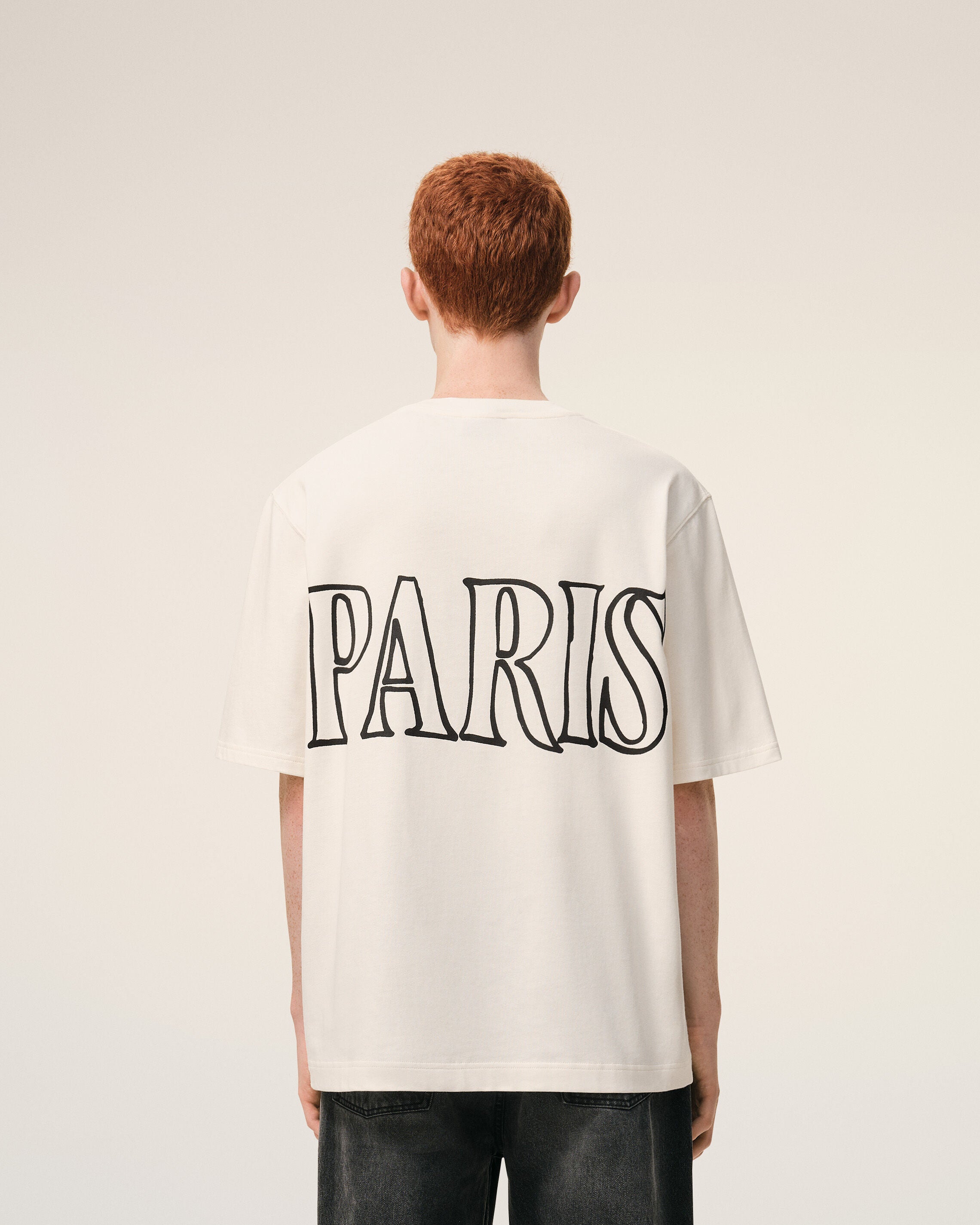 WHITE CREAM White Cotton Ami Paris Print T-shirt | Ami Paris