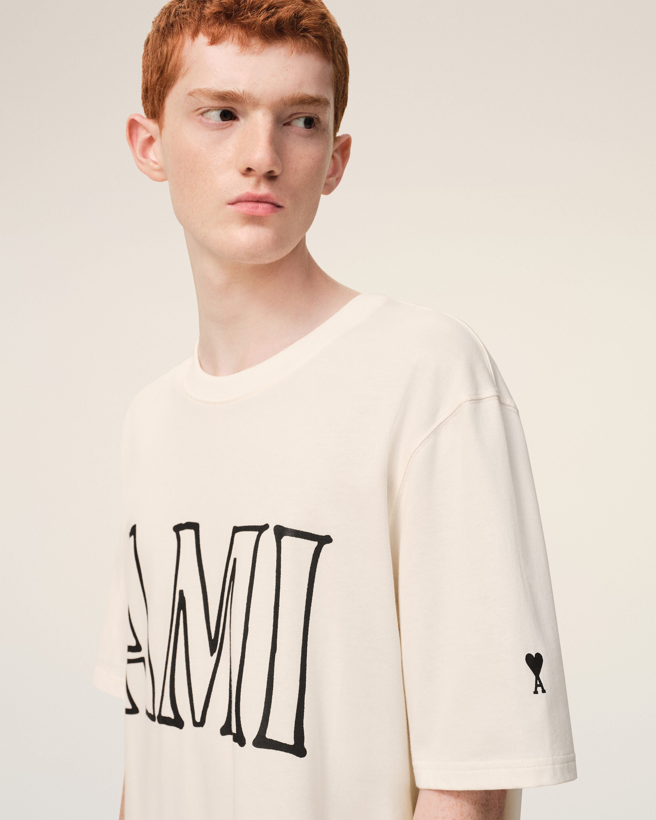 WHITE CREAM White Cotton Ami Paris Print T-shirt | Ami Paris