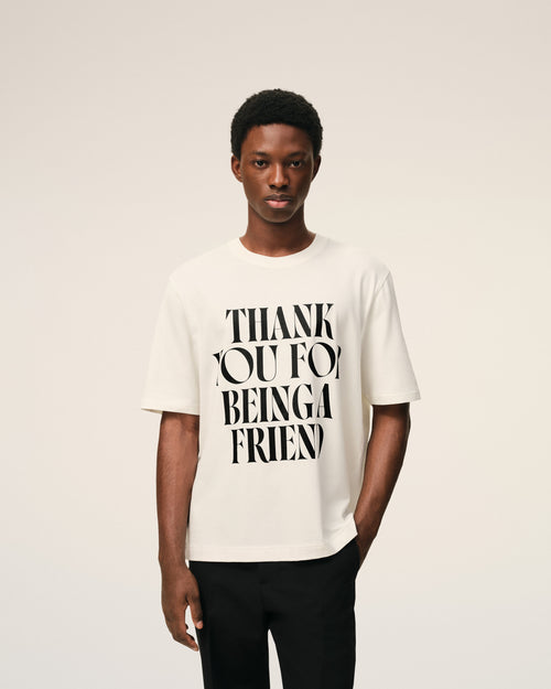 White Cotton Thank You For Being A Friend Print T-shirt - Man - 3 - AMI Paris - Ami Paris