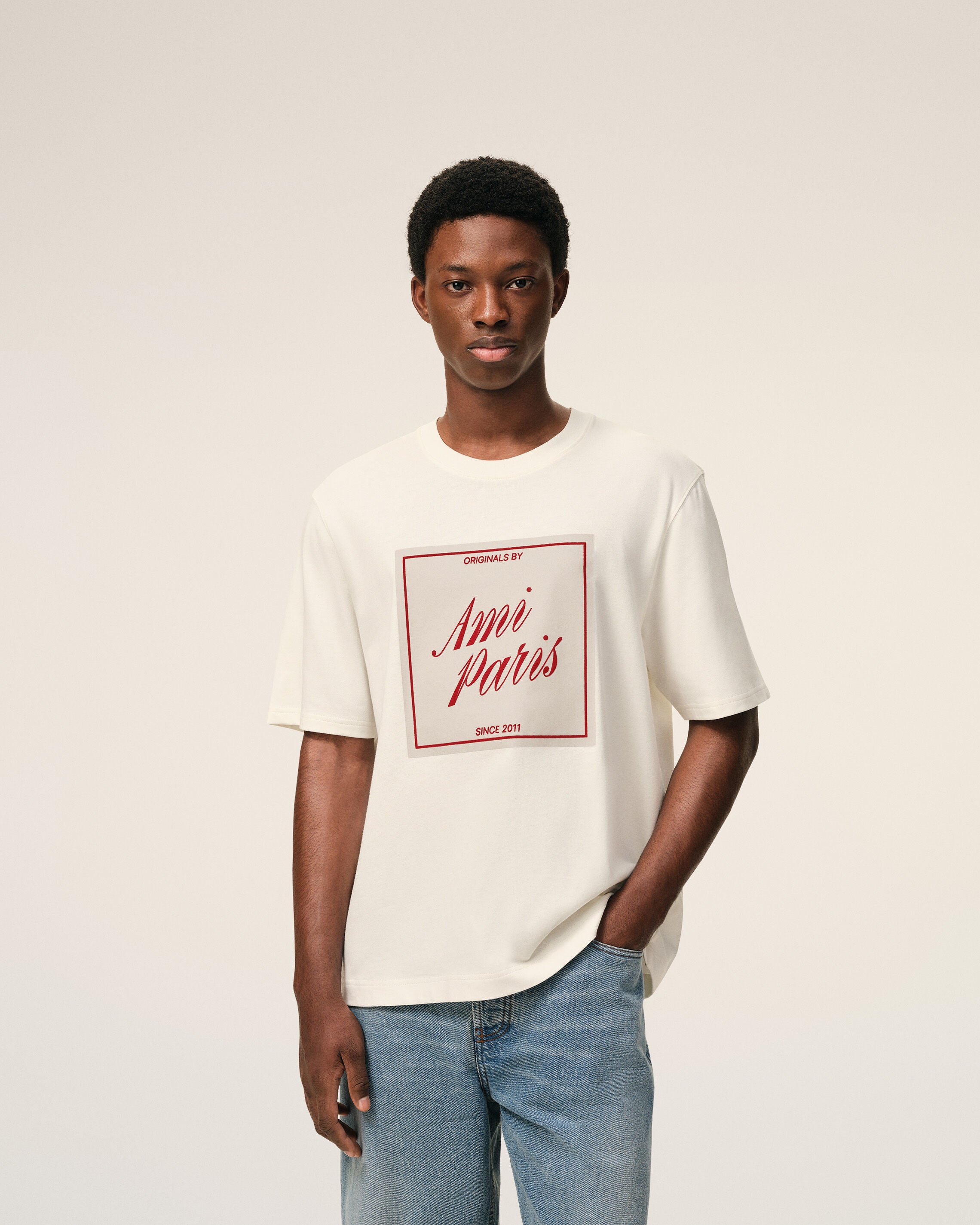 WHITE CREAM White Cotton Ami Paris Heritage Print T-shirt | Ami Paris