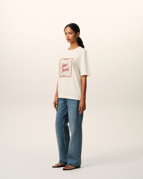 White Cotton Ami Paris Heritage Print T-shirt - Woman - 12 - AMI Paris - Ami Paris