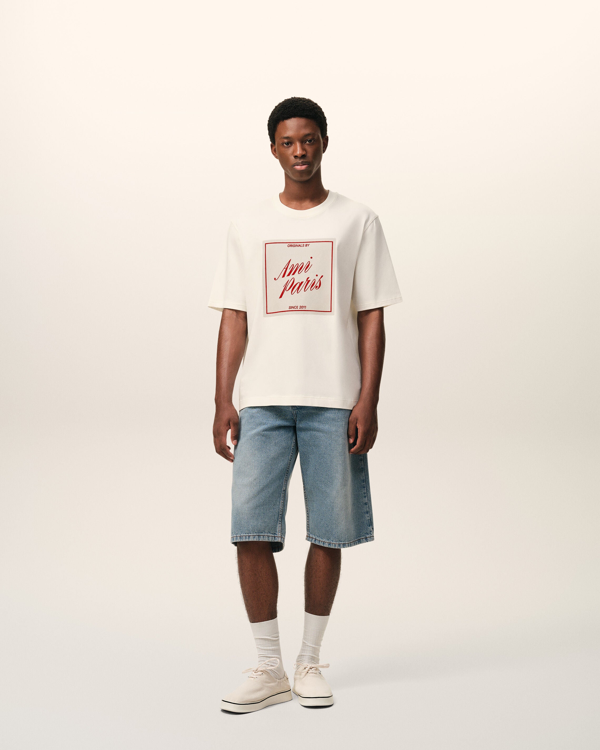 WHITE CREAM White Cotton Ami Paris Heritage Print T-shirt | Ami Paris