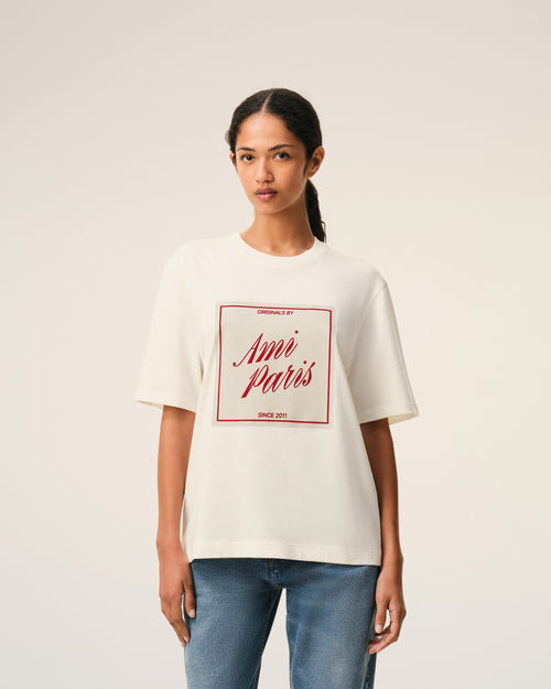 White Cotton Ami Paris Heritage Print T-shirt - Woman - 9 - AMI Paris - Ami Paris