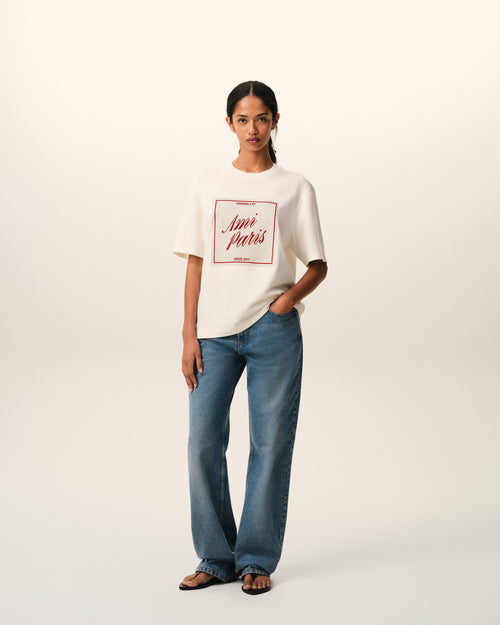 White Cotton Ami Paris Heritage Print T-shirt - Woman - 8 - AMI Paris - Ami Paris