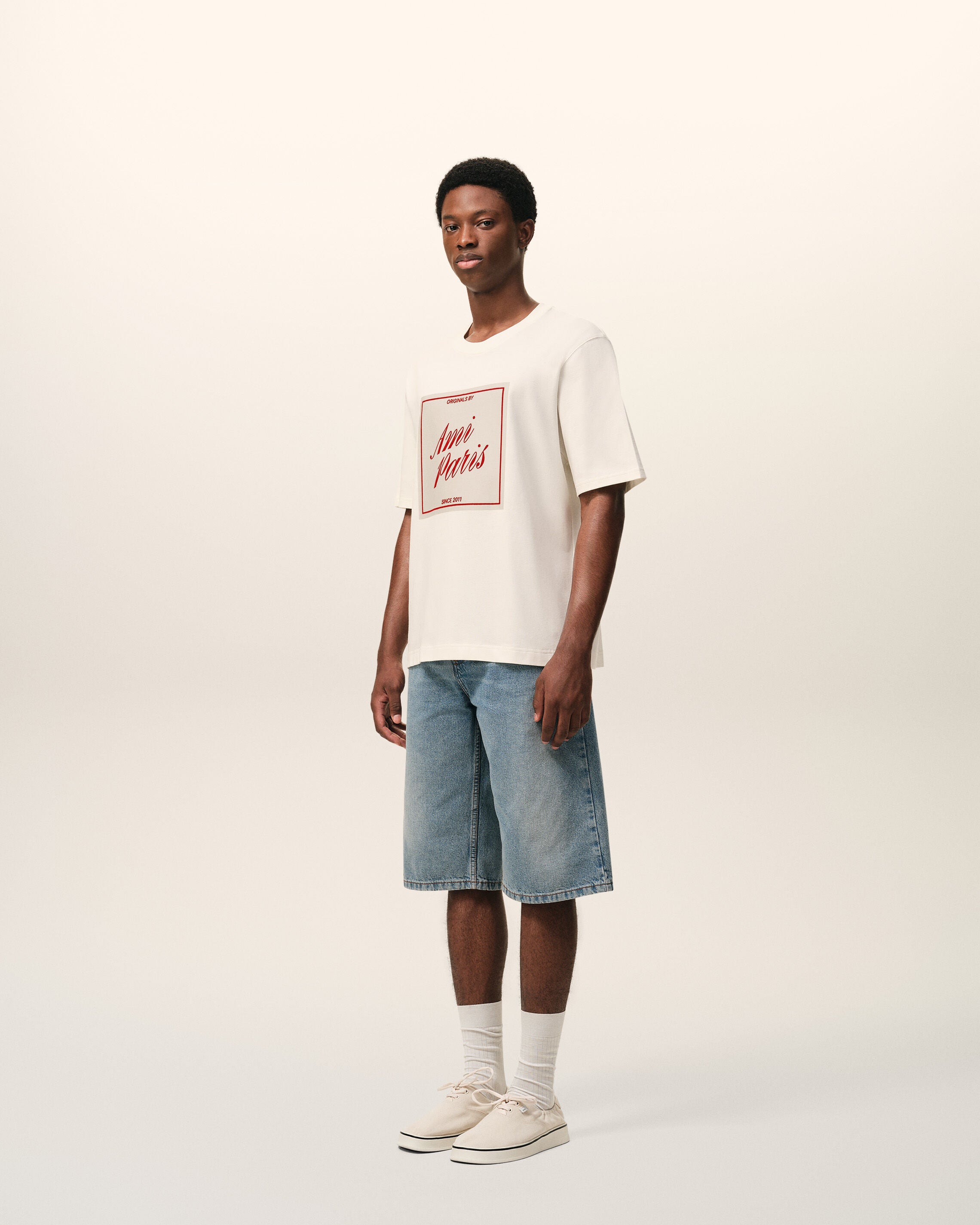 WHITE CREAM White Cotton Ami Paris Heritage Print T-shirt | Ami Paris