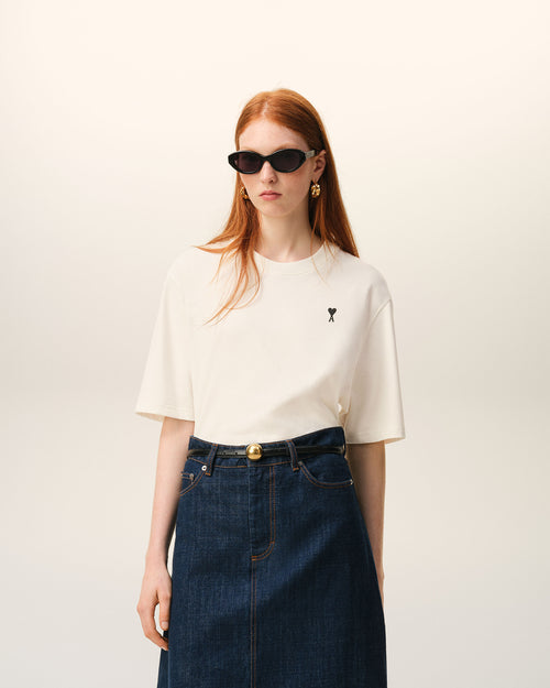 White Cotton Place Des Victoires Print T-shirt - Woman - 9 - AMI Paris - Ami Paris
