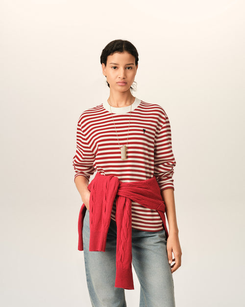                                 Red and white mariniere cotton t-shirt with Ami de Coeur - 3                             - Ami Paris