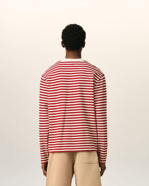Red and white mariniere cotton t-shirt with Ami de Coeur - Man - 5 - AMI Paris - Ami Paris