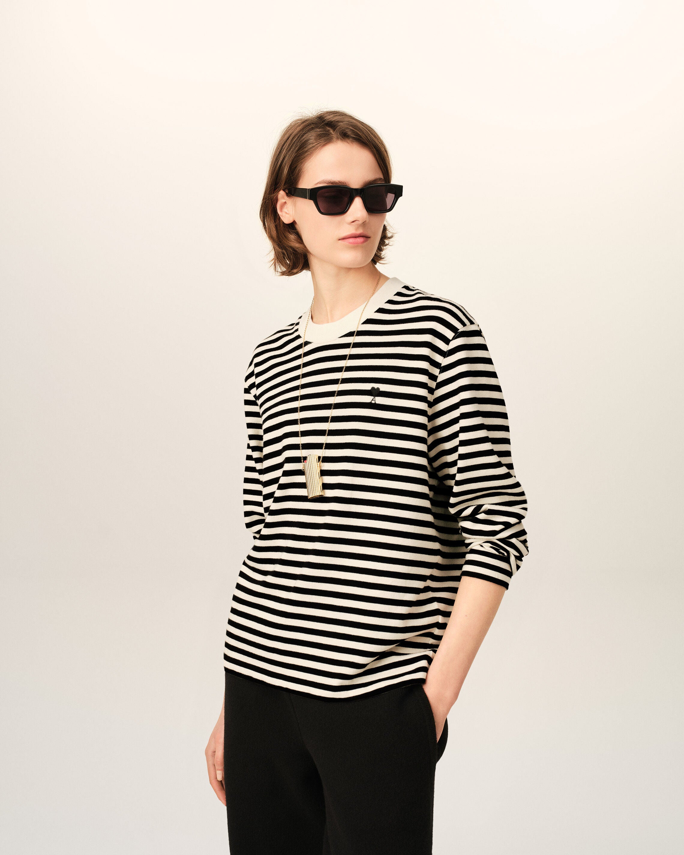 T-shirt marinière noir et blanc en coton Ami de Coeur - 8