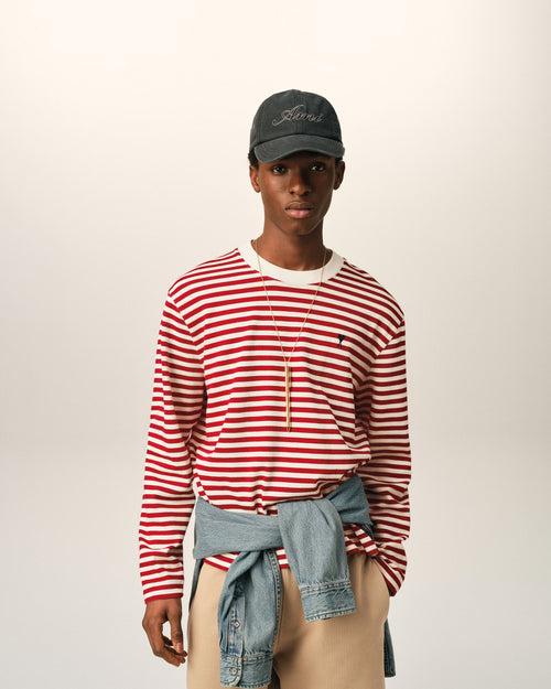 Red and white mariniere cotton t-shirt with Ami de Coeur - 1 - Ami Paris