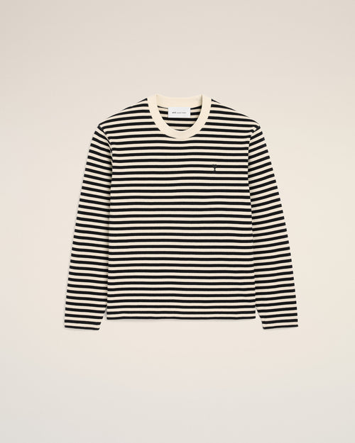 Black and white mariniere cotton t-shirt with Ami de Coeur - BLACK/IVORY - Ami Paris