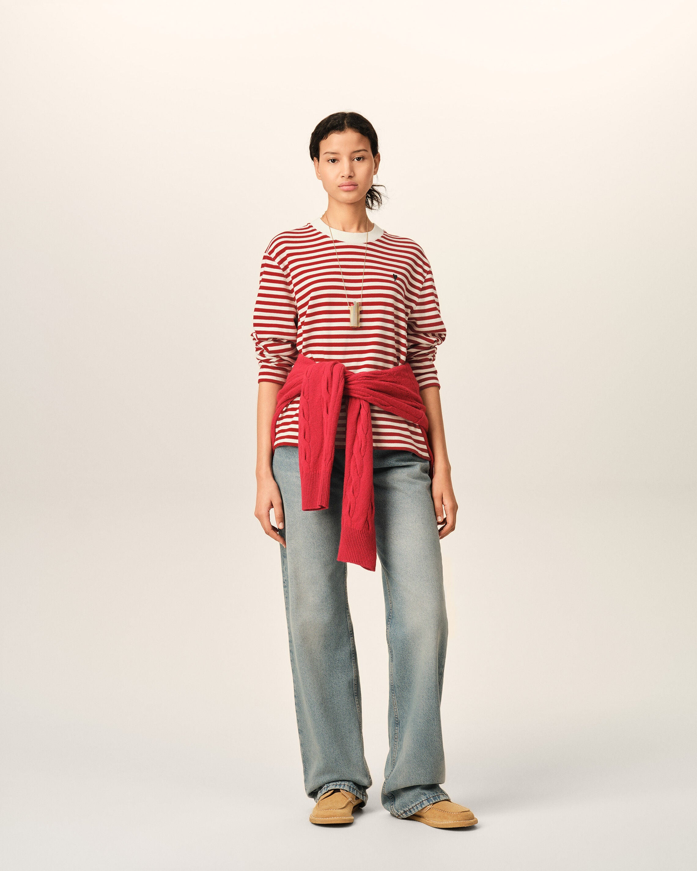 Red and white mariniere cotton t-shirt with Ami de Coeur - 10